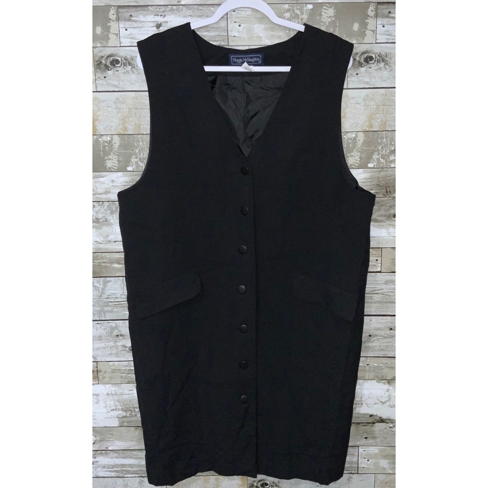 Maggie‎ McNaughton Womens Plus Black V Neck Sleeveless Button Front Dress 16W